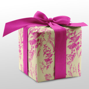 Hoja De Papel De Regalo Línea de flores botánicas rosa y crema
