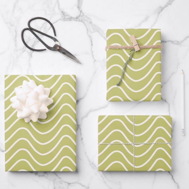 Hoja De Papel De Regalo Línea Mínima Verde Lime del Patrón Chevron (Anverso)