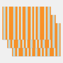 Hoja De Papel De Regalo Línea Verde Gris Grises Tiras Sobre El Naranja