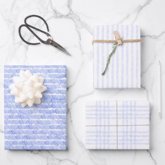 Hoja De Papel De Regalo Linear Blue Lines And Stripes Pattern Papers (Anverso)