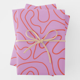Hoja De Papel De Regalo Líneas abstractas mínimas retro en Naranja y rosa