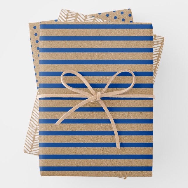 Hoja De Papel De Regalo Líneas Azules Marineras Marrones Rústicas Kraft Fa (In situ)