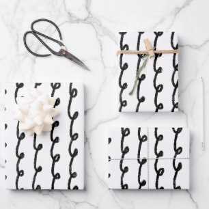 Hoja De Papel De Regalo Líneas de mano de Moda inky Loops negro y blanco
