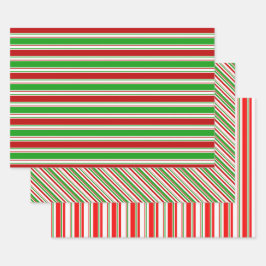Hoja De Papel De Regalo Líneas de Navidades de color verde, blanco y rojo