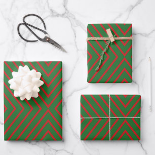 Hoja De Papel De Regalo Líneas diagonales verdes y rojas