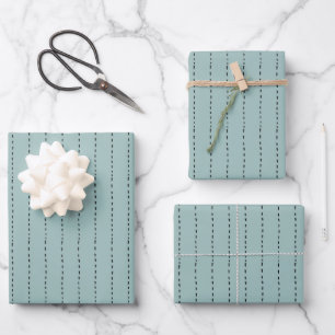 Hoja De Papel De Regalo Líneas discontinuas sobre turquesa gris