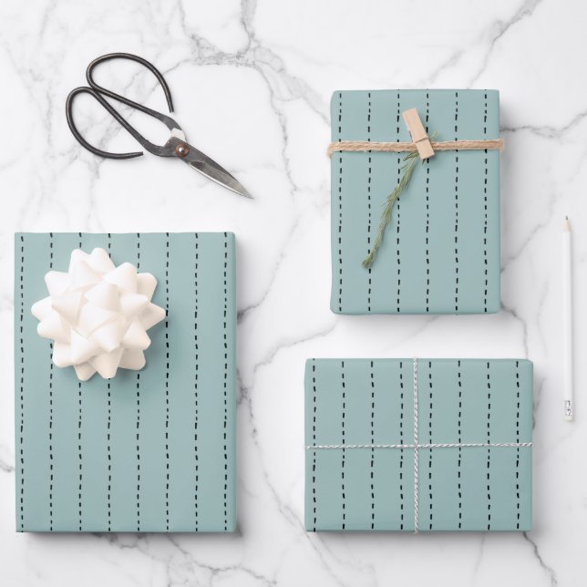 Hoja De Papel De Regalo Líneas discontinuas sobre turquesa gris (Anverso)