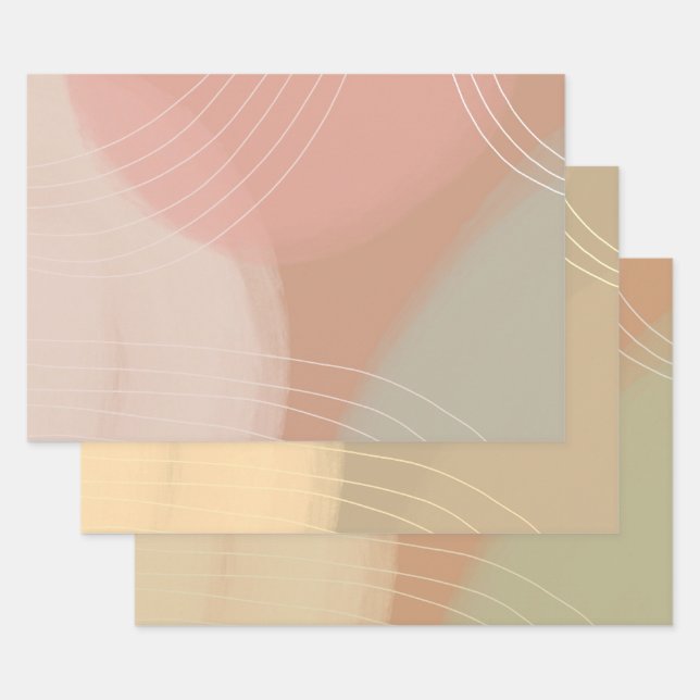 Hoja De Papel De Regalo Líneas neutrales blandas Regalo de tierra retro co (Set)