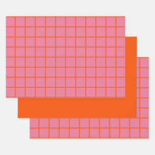 Hoja De Papel De Regalo Líneas Retro Mínimas De Color Rosa Caliente