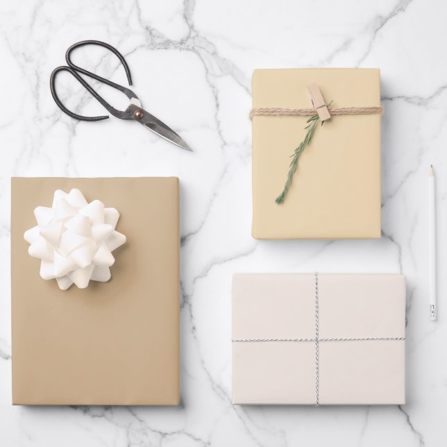 Hoja De Papel De Regalo Lino de trigo sólido liso Tan Sombras 3 Tonos (Anverso)