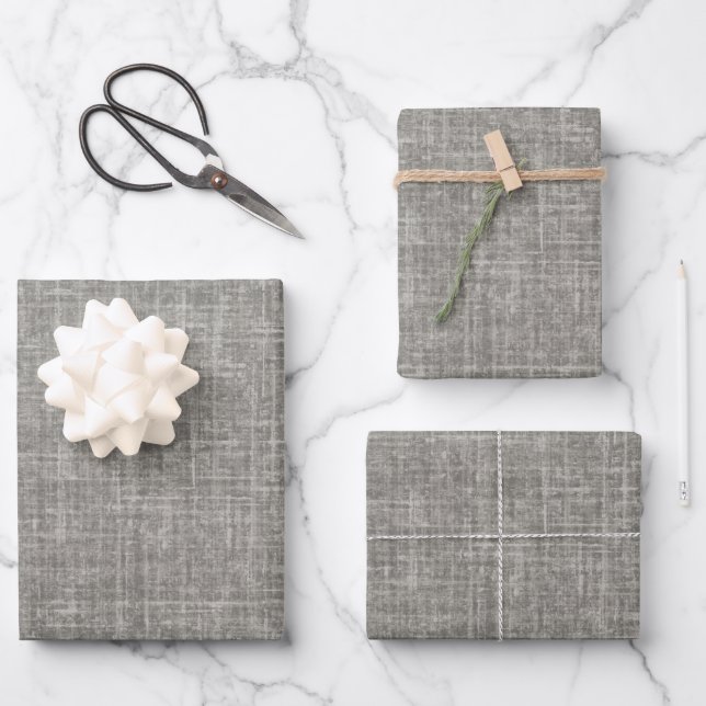 Hoja De Papel De Regalo Lino Gris Medio (Anverso)
