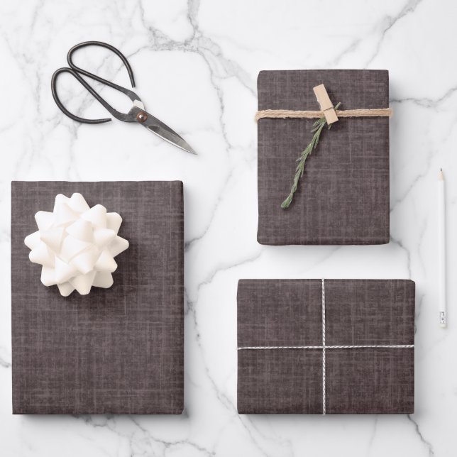 Hoja De Papel De Regalo Lino Marrón Gris Oscuro (Anverso)