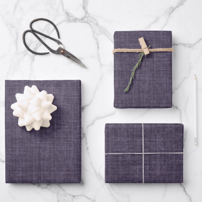 Hoja De Papel De Regalo Lino Morado Oscuro (Anverso)