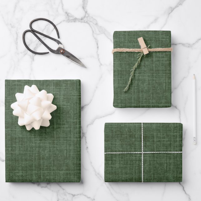 Hoja De Papel De Regalo Lino Verde Bosque (Anverso)