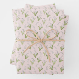 Hoja De Papel De Regalo Lirio de Valle Dibujado a Mano Rosado Primavera