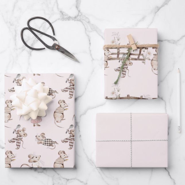 Hoja De Papel De Regalo Little Busy Brown Mice Baby (Anverso)