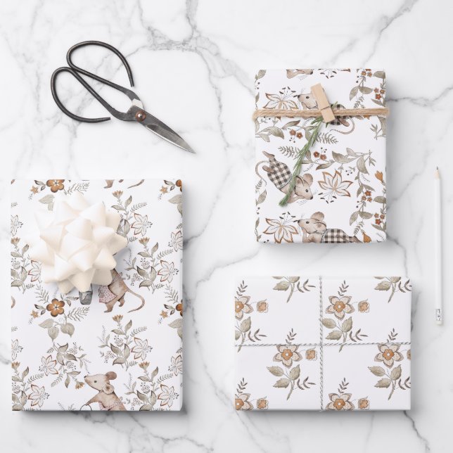 Hoja De Papel De Regalo Little Busy Brown Mice Baby (Anverso)