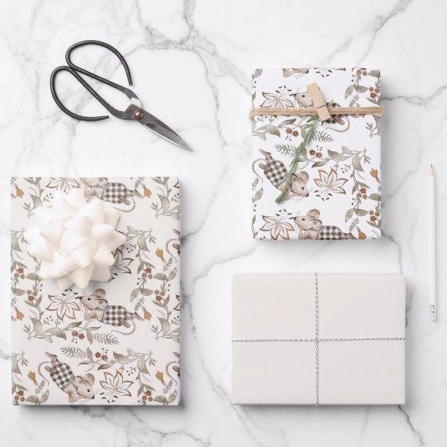 Hoja De Papel De Regalo Little Busy Brown Mice Baby (Anverso)