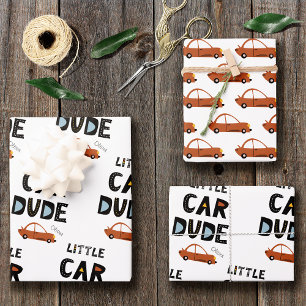 Hoja De Papel De Regalo Little Car Dude Nombre Boy Birday