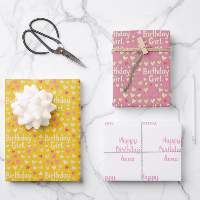 Hoja De Papel De Regalo Little Girl Birthday  (Anverso)