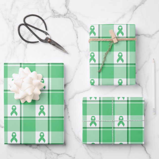 Hoja De Papel De Regalo Liver Cancer Awareness Plaid Green Ribbon (Anverso)
