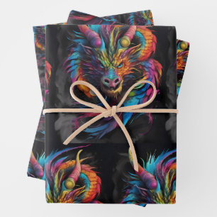 Hoja De Papel De Regalo Llama arcoiris - Dragón de fantasía multicolor