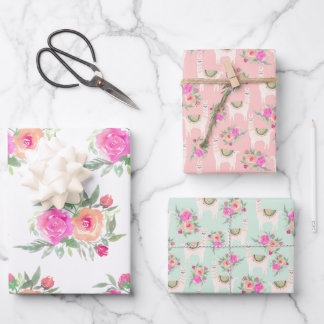 Hoja De Papel De Regalo Llama floral acuarela