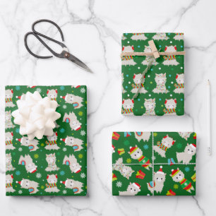 Hoja De Papel De Regalo Llamas festivas a los navidades en verde