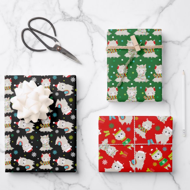 Hoja De Papel De Regalo Llamas festivas de navidades sobre negro, verde y  (Anverso)
