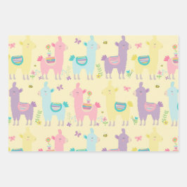 Hoja De Papel De Regalo Llamas rosadas, moradas amarillas adorables