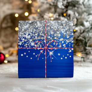 Hoja De Papel De Regalo Llamativo brillo plateado azul real falso foil