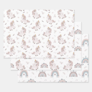 Hoja De Papel De Regalo Lluvia de arcoíris de unicornio Boho moderno rosa 