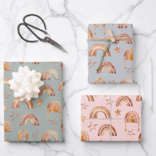 Hoja De Papel De Regalo Lluvia de estrellas arcoíris boho Baby Shower Azul