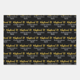 Hoja De Papel De Regalo ¡Lo Dominó! Escritura Negra Blanca Dorada Nombre d