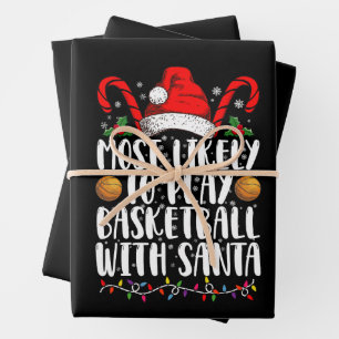 Hoja De Papel De Regalo Lo Más Probable Es Jugar Baloncesto Con Santa Navi
