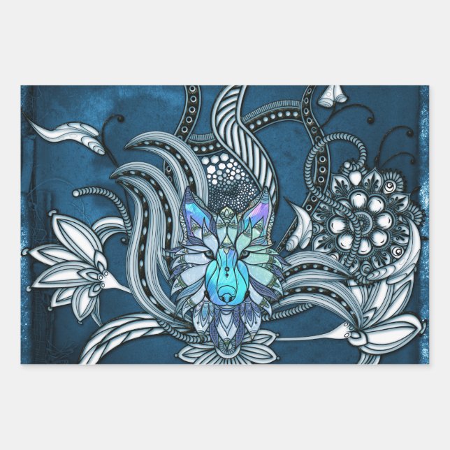 Hoja De Papel De Regalo Lobo alucinante, diseño de lino (Anverso)