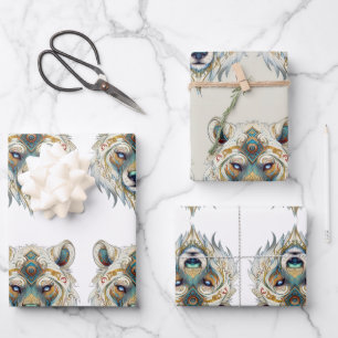 Hoja De Papel De Regalo Lobo espiritual nativo americano