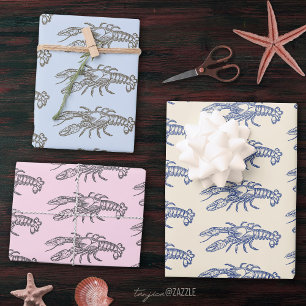 Hoja De Papel De Regalo Lobster rosa beige azul ventilado moderno