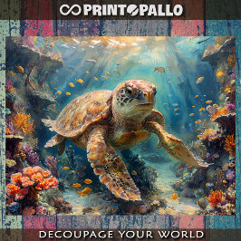 Hoja De Papel De Regalo Loggerhead sea turtle diving in reef - Decoupage