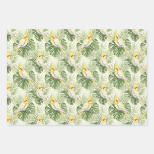 Hoja De Papel De Regalo Loro Níveo Adorable con Plantas Tropicales Amante 
