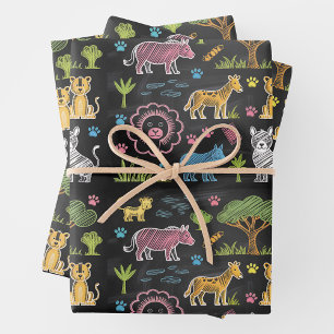 Hoja De Papel De Regalo Los animales y árboles coloridos están dispuestos