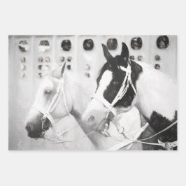 Hoja De Papel De Regalo Los Caballos Son Rústicos Negros Y Blancos Occiden