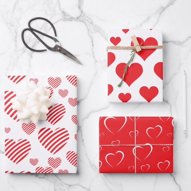 Hoja De Papel De Regalo Los corazones rojos aman San Valentín (Anverso)