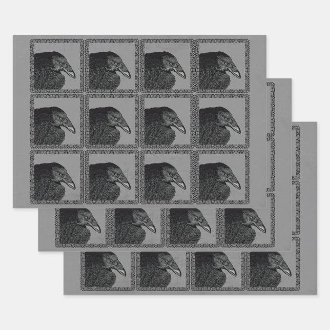 Hoja De Papel De Regalo Los cuervos negros organizan marco negro en gris (Set)