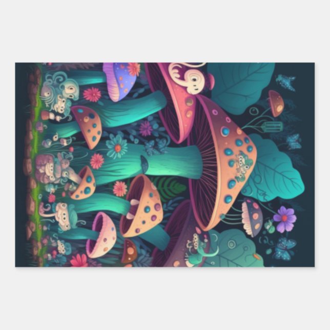 Hoja De Papel De Regalo Los elfos de hongos en el campo (Anverso)