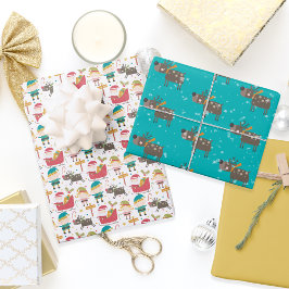 Hoja De Papel De Regalo Los elfos renos y los Navidades de Santa Claus se