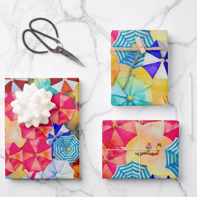 Hoja De Papel De Regalo Los paraguas de la playa de arena (Anverso)