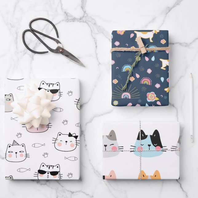 Hoja De Papel De Regalo Los perros y gatos diseñan para los niños. (Anverso)