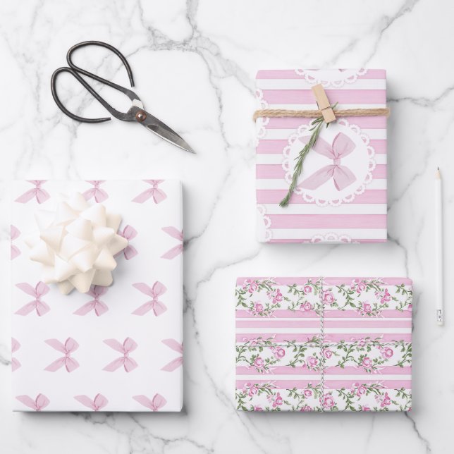 Hoja De Papel De Regalo Love Shack Baby Blush Pink Coquette Bow Floral (Anverso)