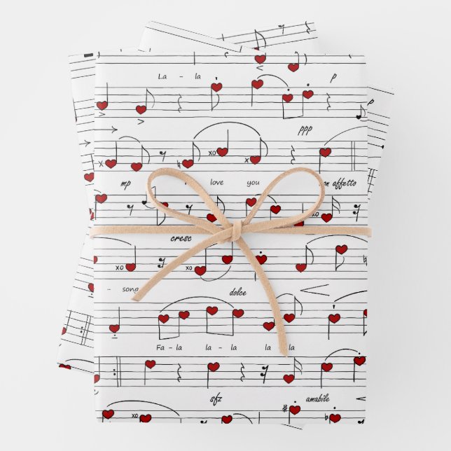 Hoja De Papel De Regalo Love Song Romantic Hearts Music Score (In situ)